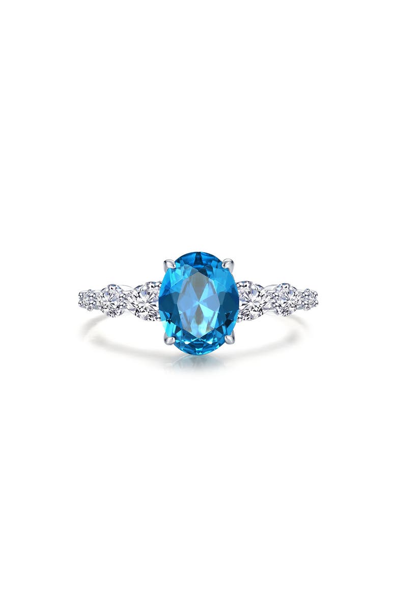 Lafonn Oval Simulated Blue Topaz & Pear Cut Simulated Diamond Ring, Main, color, Blue