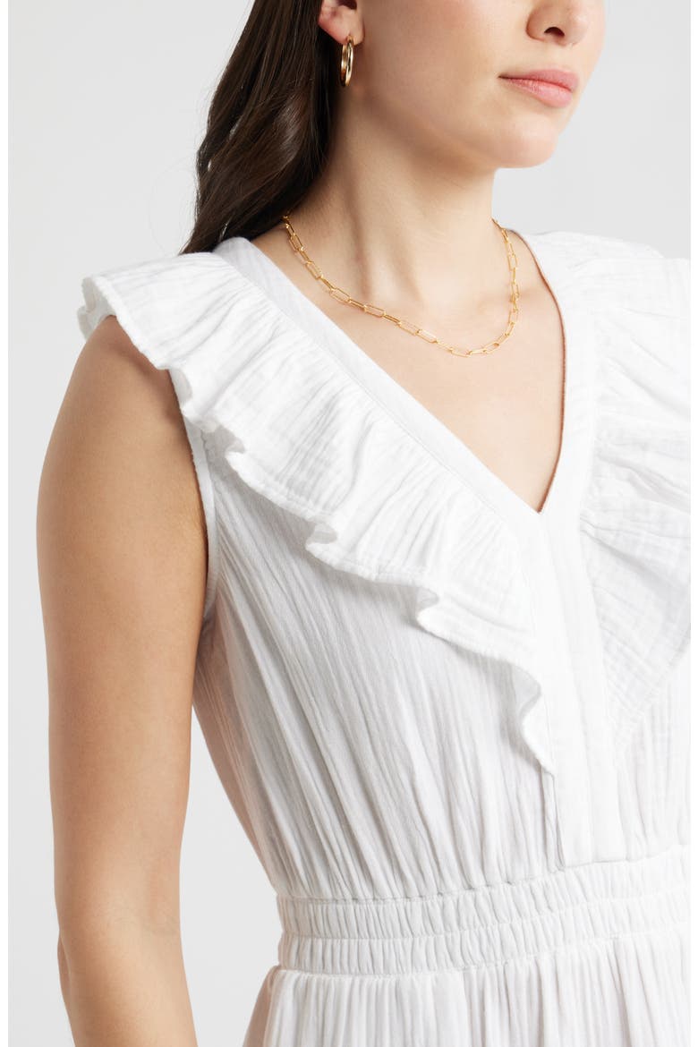 Ruffle Sleeveless Tiered Cotton Midi Dress, Alternate, color, WHITE