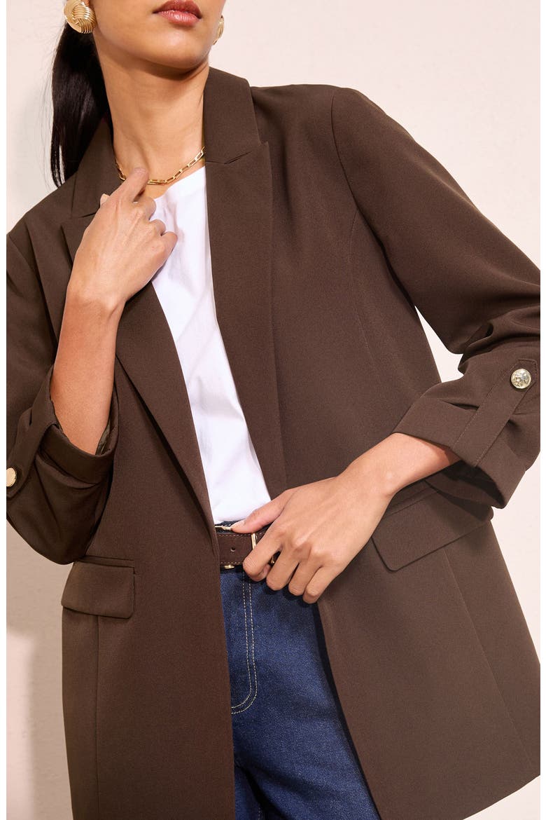 Roll Sleeve Blazer, Alternate, color, BROWN