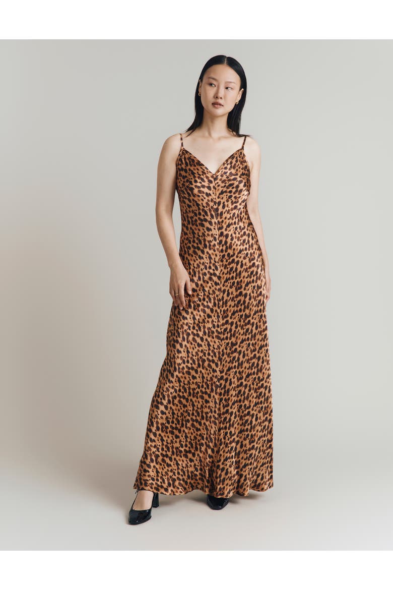 Eden Leopard Satin Maxi Slip Dress, Alternate, color, Leopard Print