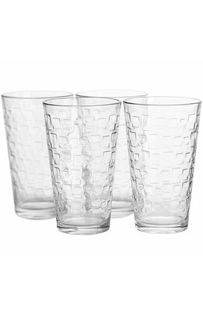 Gibson Home Great Foundations 4-Piece 16 oz. Tumbler Set, Square Pattern, Alternate, color, Clear