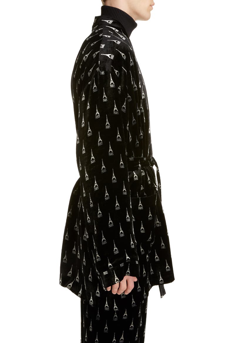 Eiffel Tower Velvet Pyjama Jacket, Alternate, color, BLACK