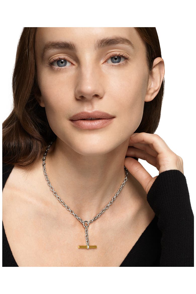 DY® Petite Toggle Chain Necklace in Sterling Silver & 18K Yellow Gold with Diamonds, 4.5mm, Alternate, color, DIAMOND