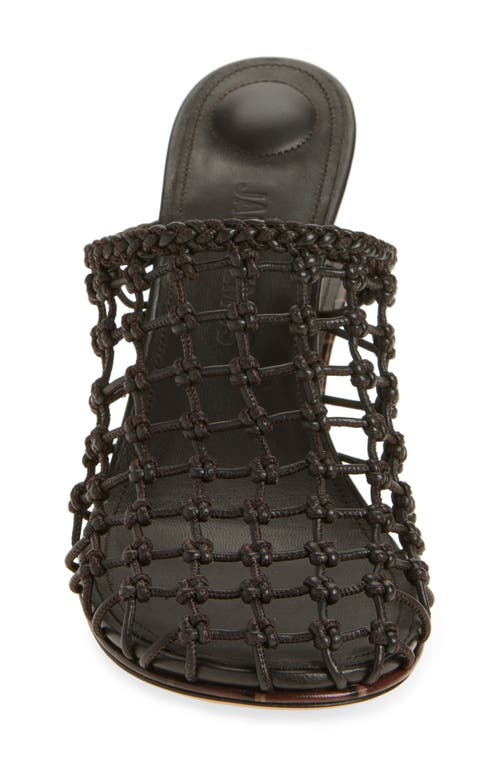 Jacquemus Les Doubles Tresses Croc-embossed Wedge Mules In Dark Brown