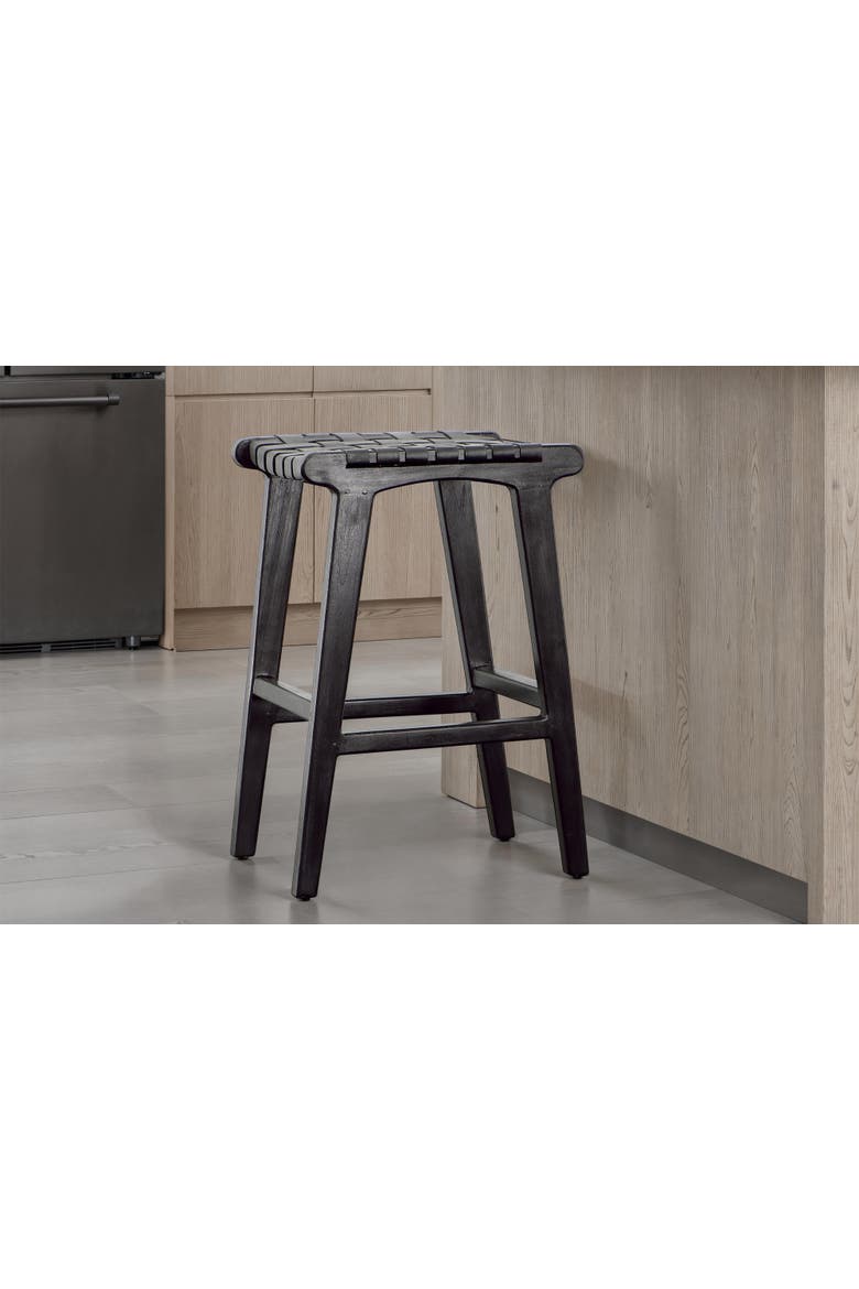 Dorian Teak Wood Counter Stool, Alternate, color, Black