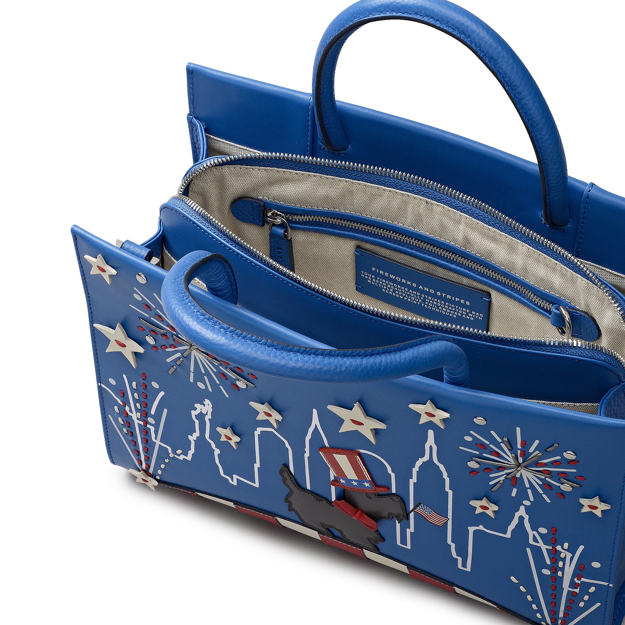 Radley Fireworks And Stripes Medium Ziptop Satchel Bag, Alternate, color, Cobalt
