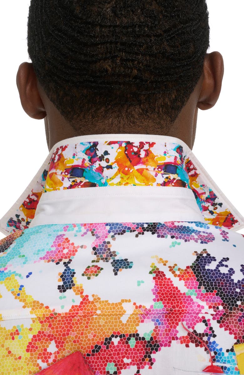Robert Graham Splashdown Cocktail Print Short Sleeve Stretch Cotton Button-Up Shirt, Alternate, color, 