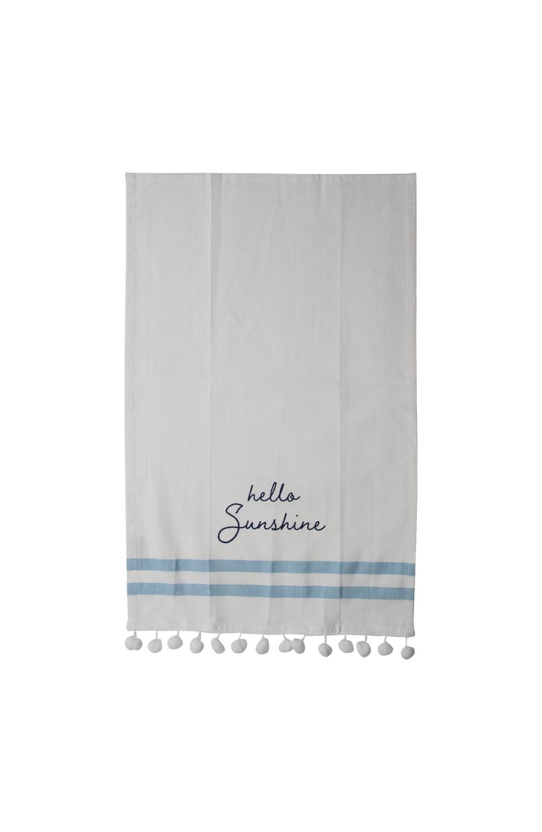 Foreside Home and Garden "Hello Sunshine" Handsewn Pom Poms Kitchen Dishtowel, Alternate, color, White