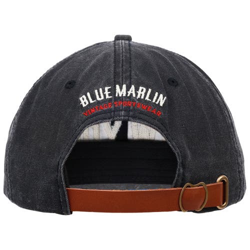 Blue Marlin New York Chainstitch Embroidered Pigment Washed Canvas Uncle Cap In Black