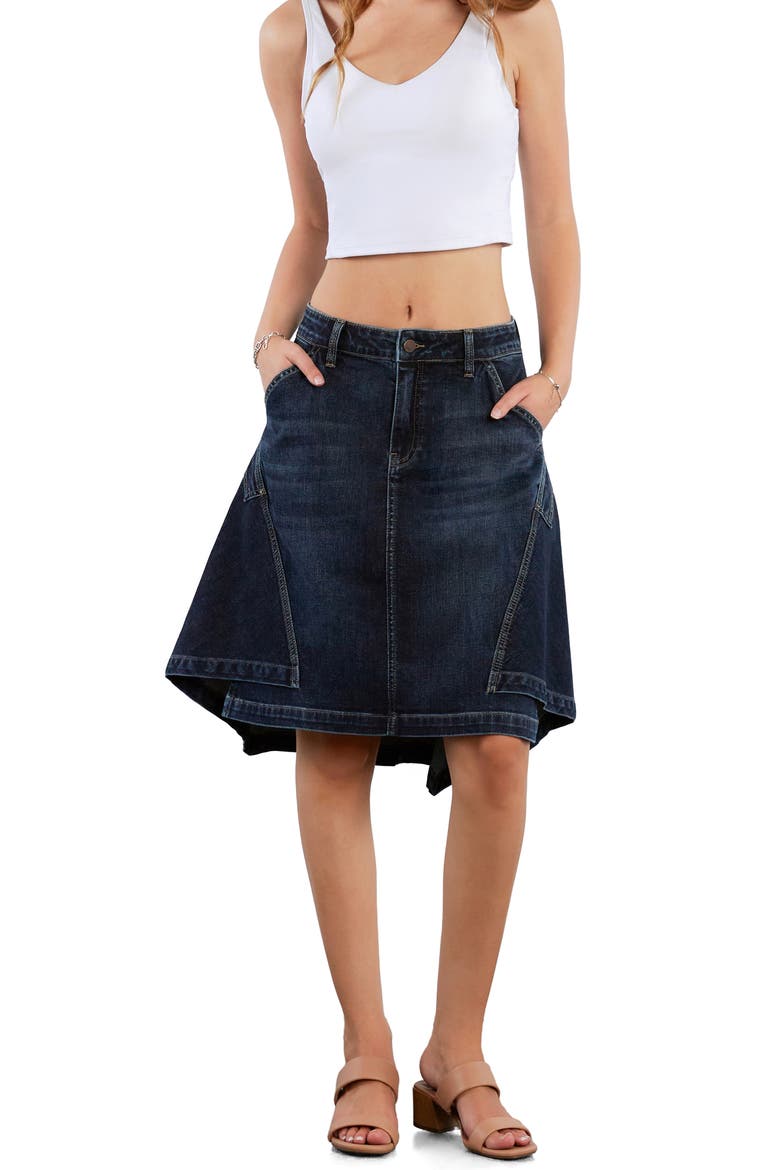 The Austin Asymmetric Hem Pieced Denim Midi Skirt, Alternate, color, UPSTATE BLUE