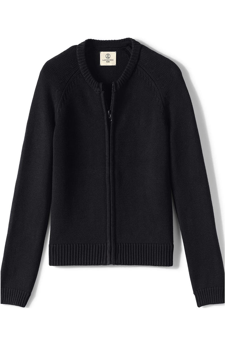 Lands' End School Uniform Girls Cotton Modal Zip-front Cardigan Sweater, Alternate, color, Black
