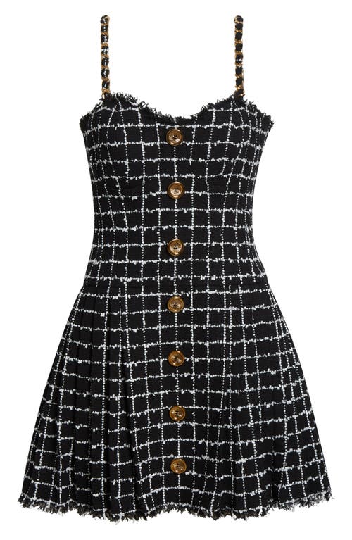 Balmain Chain Strap Check Tweed Fit & Flare Minidress In Black