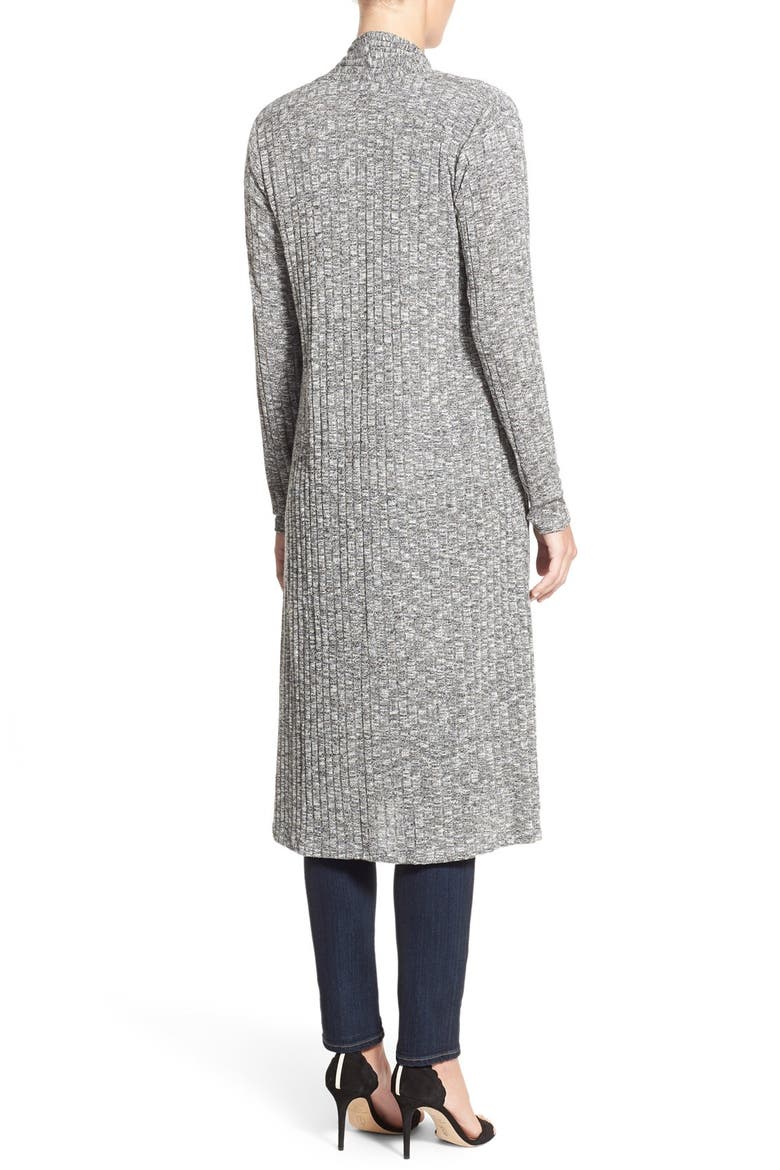 Long Rib Knit Cardigan, Alternate, color, BLACK/ NATURAL