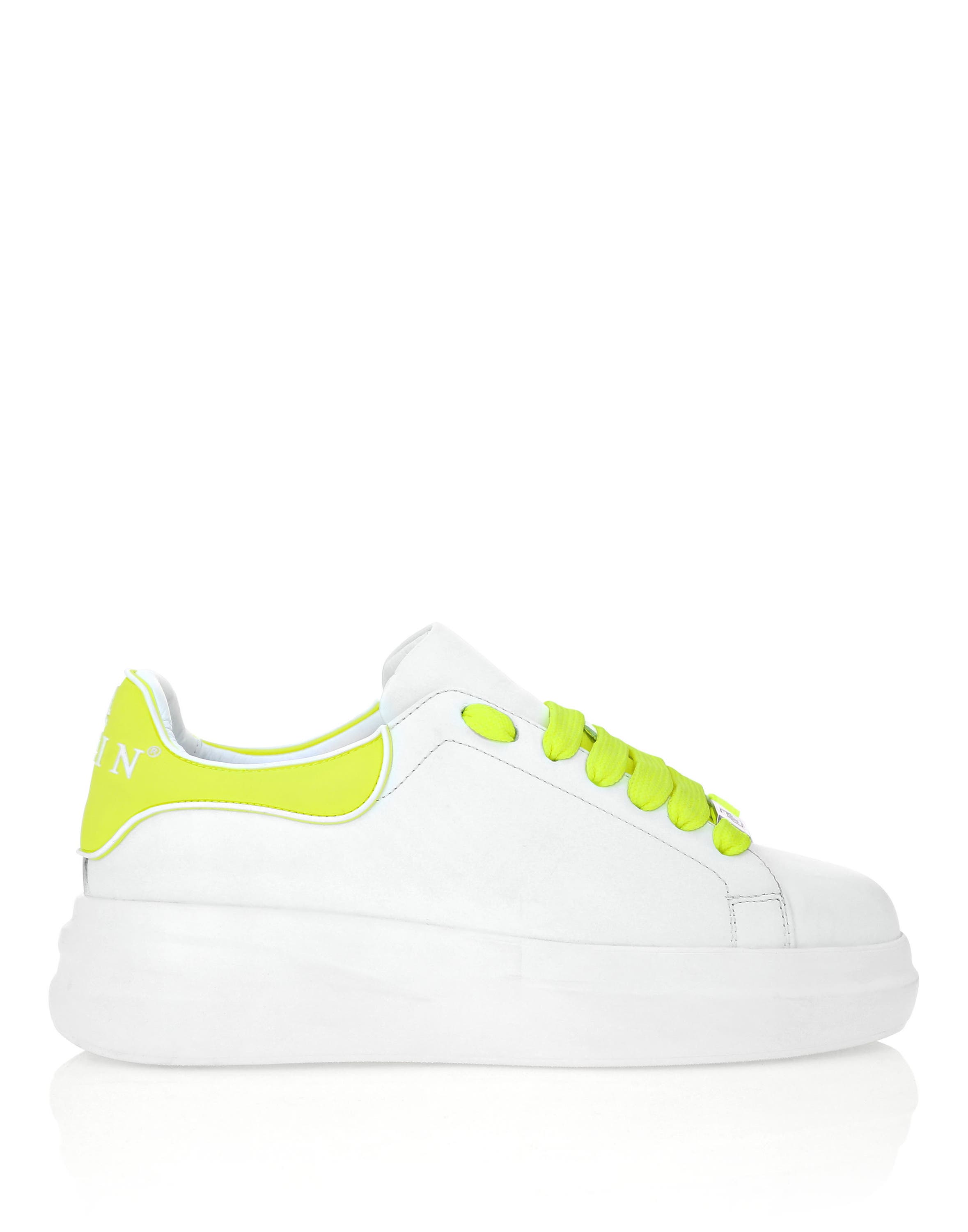 Nappa Leather Sneakers Low Top Unisex, Alternate, color, White/yellowfluo