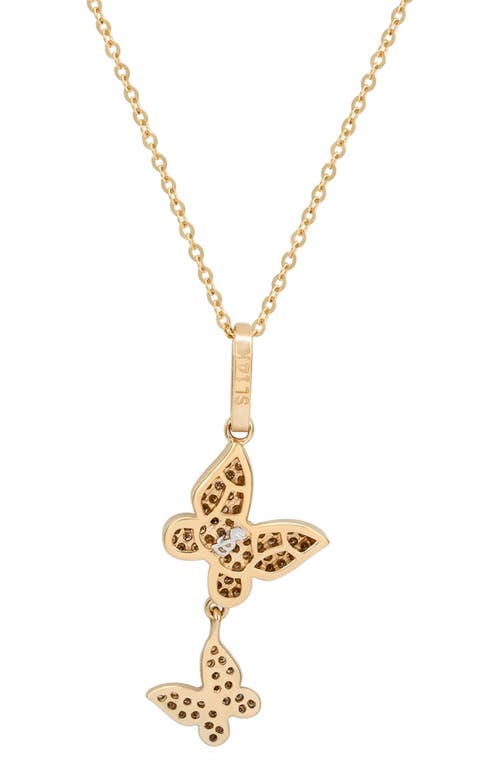 Suzy Levian Diamonds 14k Gold Pavé Diamond Butterfly Pendant Necklace In Yellow