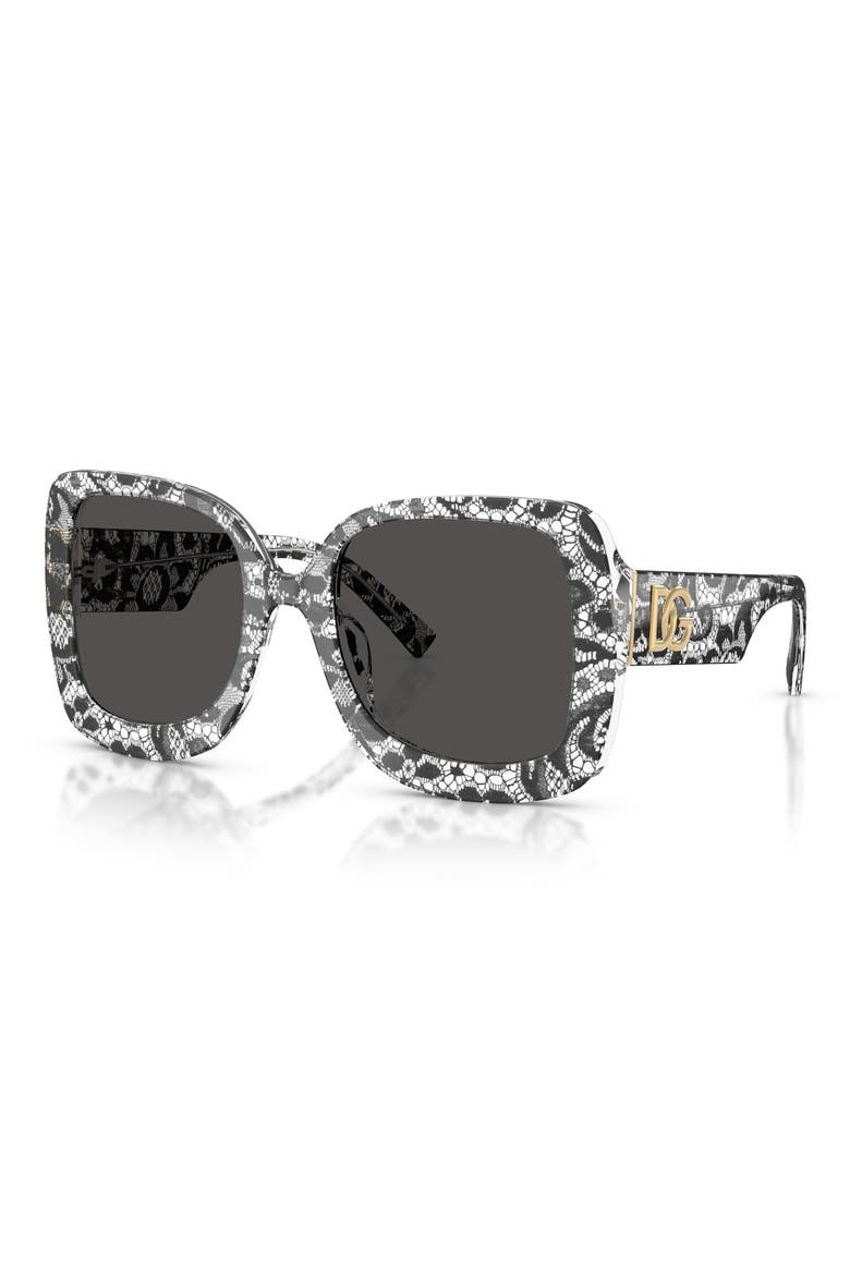 55mm Square Sunglasses, Alternate, color, BLACK LACE / DARK GREY