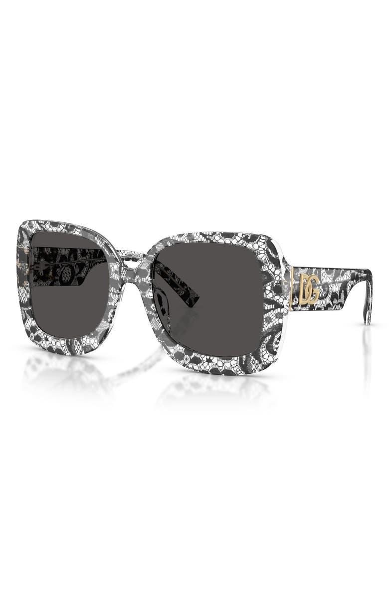 Dolce&Gabbana 55mm Square Sunglasses, Alternate, color, Black Lace / Dark Grey