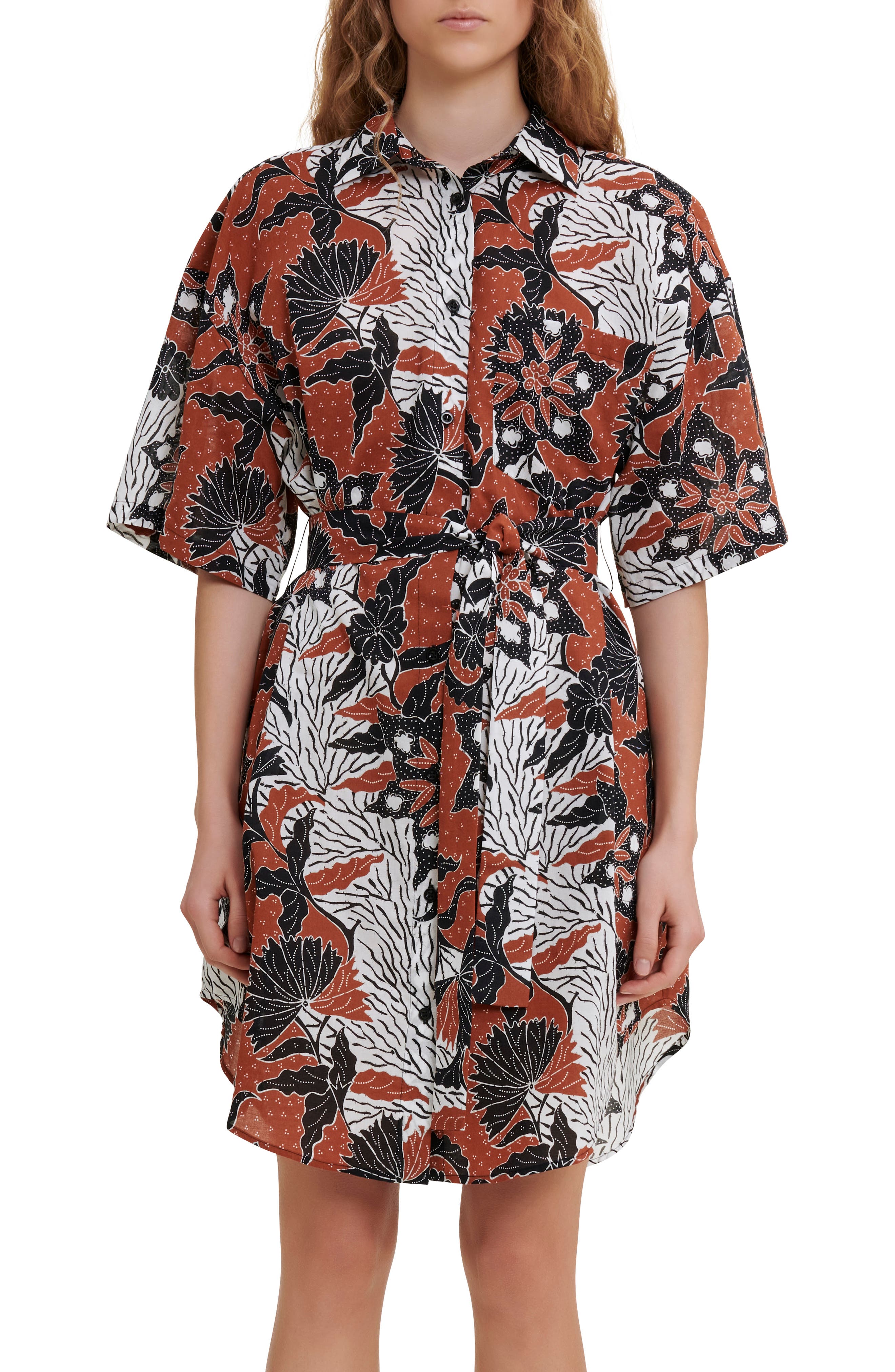 maje Rodima Floral Print Shirtdress