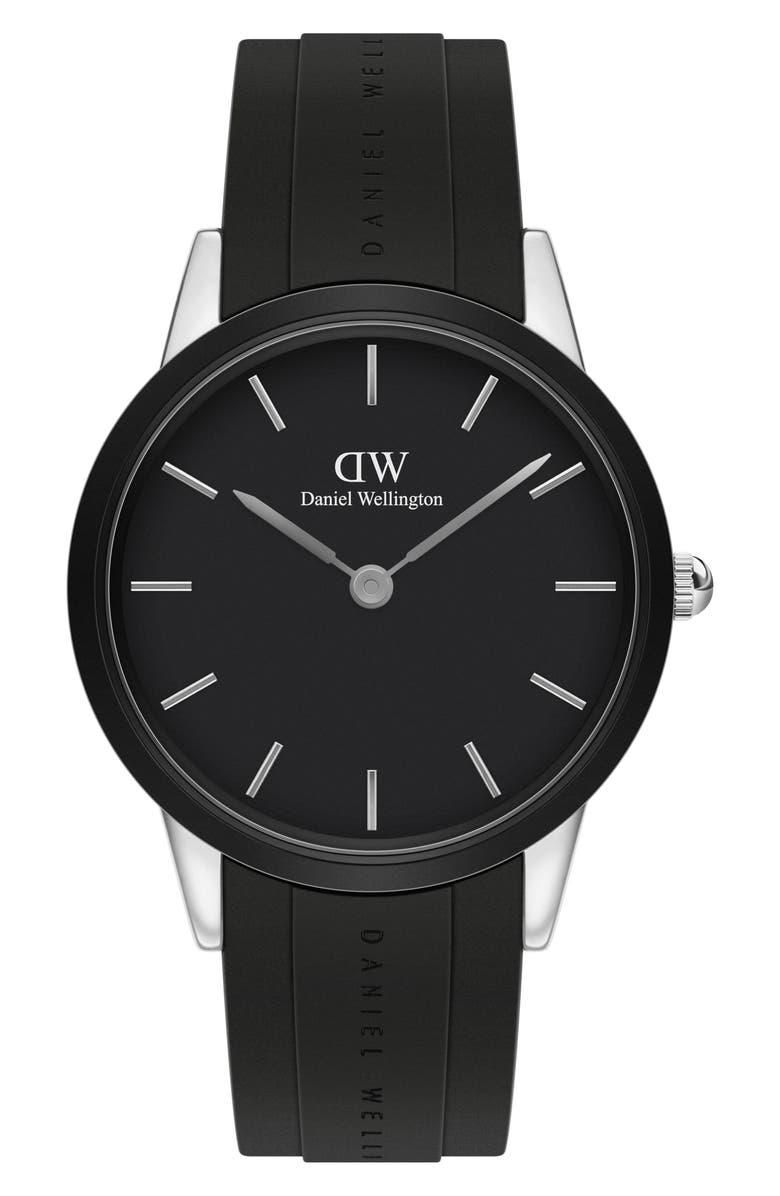 Daniel Wellington Iconic Motion Rubber Strap Watch, 40mm, Main, color, Silver/ Black