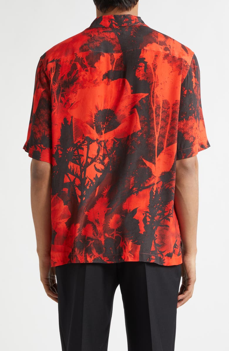 McQueen Floral Print Camp Shirt, Alternate, color, Amarant