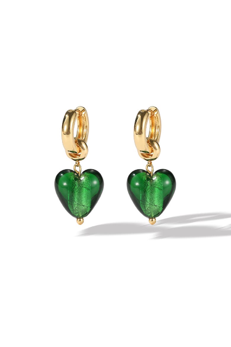 Esmée Glaze Heart Dangle Earrings, Main, color, Green