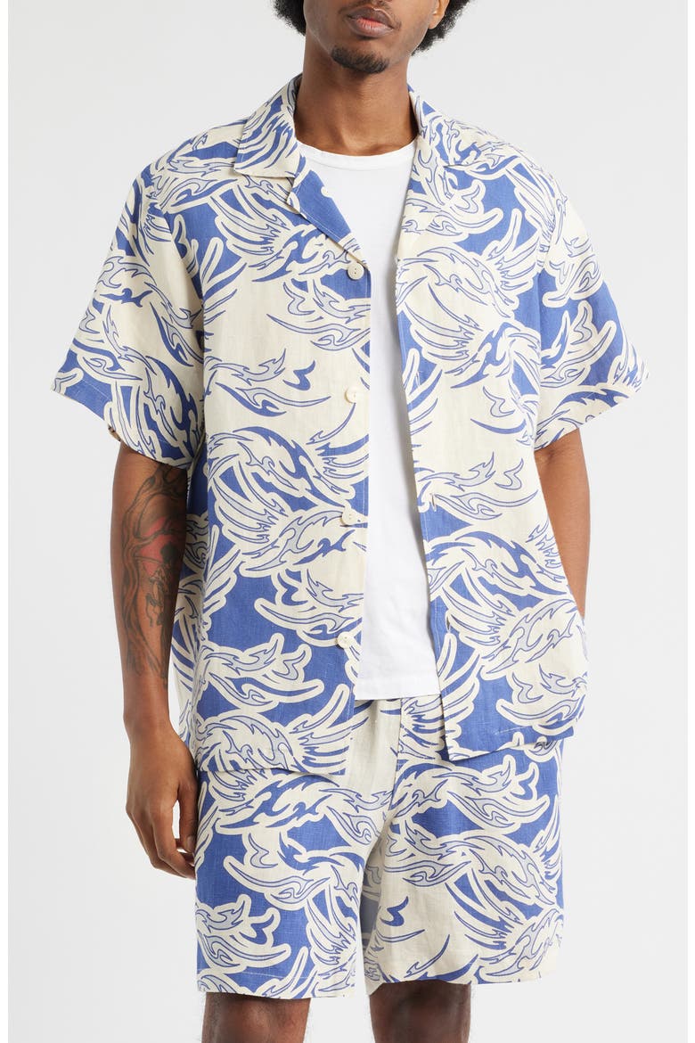 Rogue Linen Camp Shirt, Main, color, BLUE