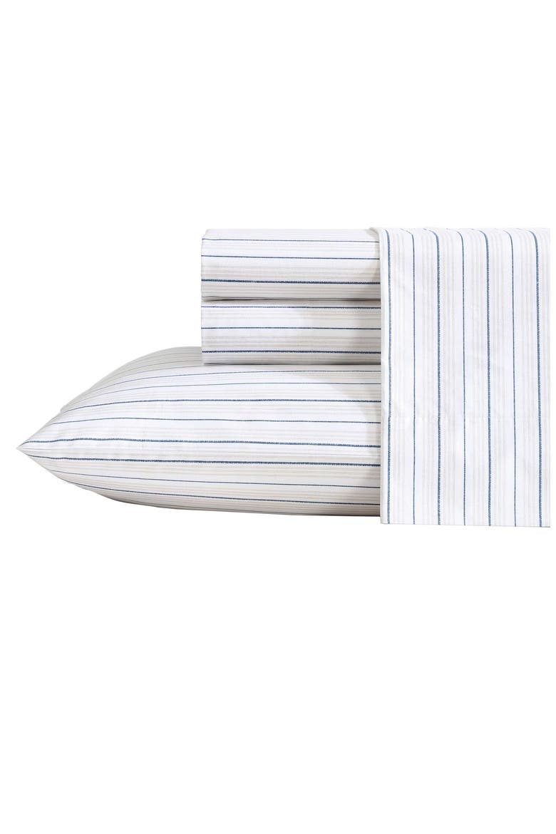 Beux Stripe 200 Thread Count Sheet Set, Main, color, TWINE/ NAVY