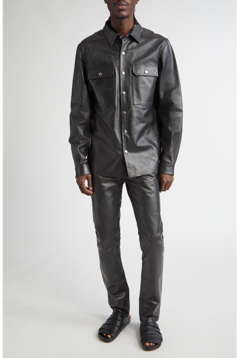 Leather Shirt Jacket, Alternate, color, BLACK