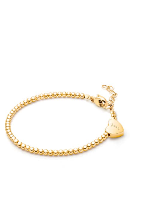 14K Gold Dainty Heart & Engraved Initial 5.25" Bracelet