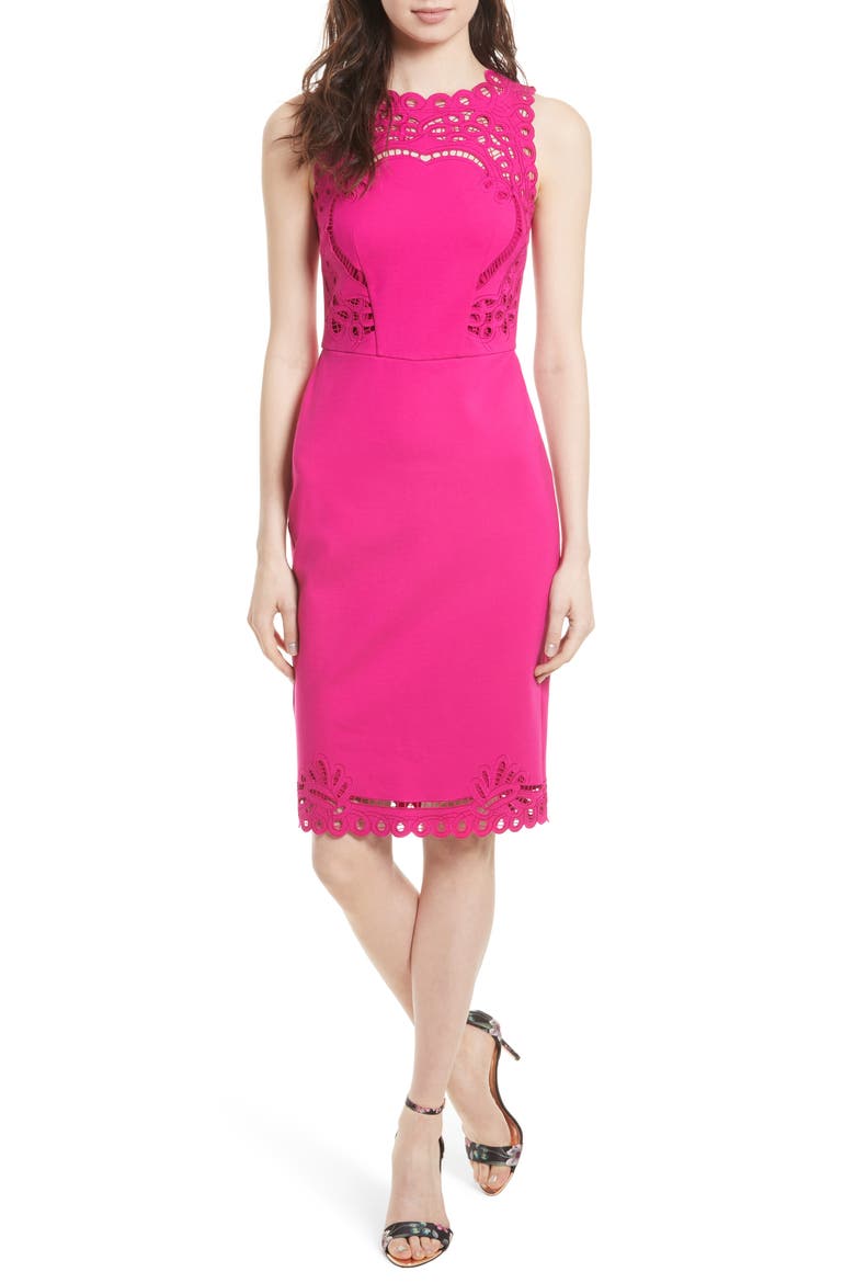 Verita Cutout Yoke Sheath Dress, Main, color, FUCHSIA