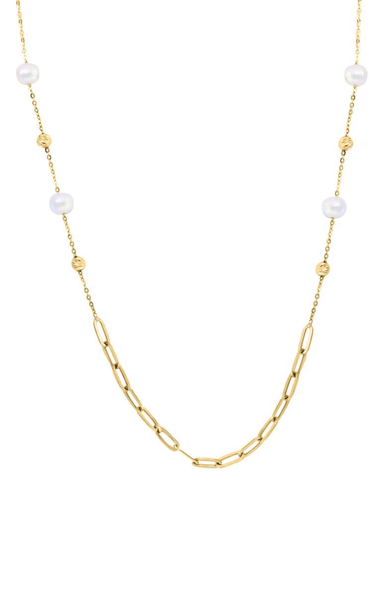 EFFY 14K Yellow Gold 5.5mm Freshwater Pearl & Paper Clip Chain Necklace, Main, color, 
