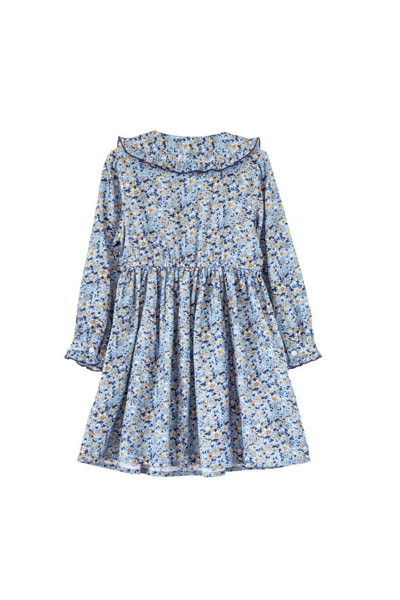 Little Kid Adelaide Velvet Tie Dress, Alternate, color, Blue and Mustard