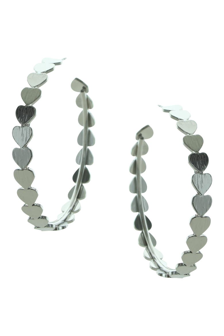 Cammie Heart Hoop Earrings, Main, color, SILVER