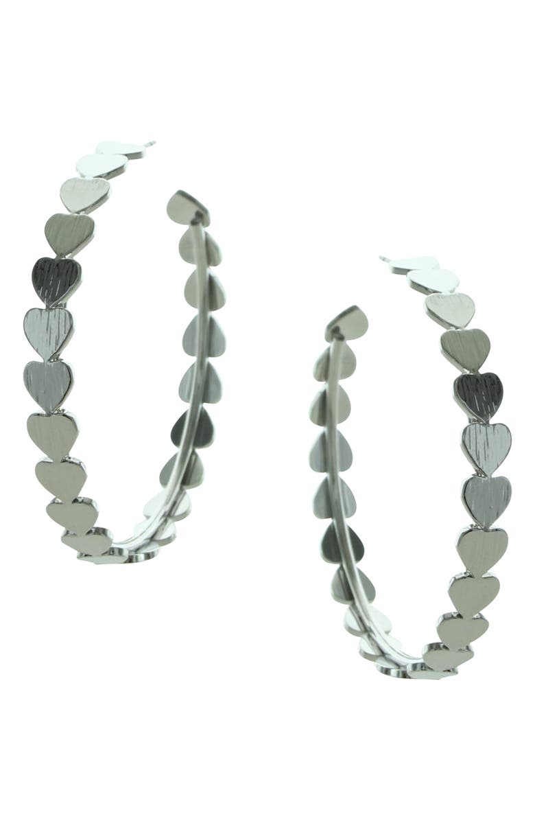 OLIVIA WELLES Cammie Heart Hoop Earrings, Main, color, Silver
