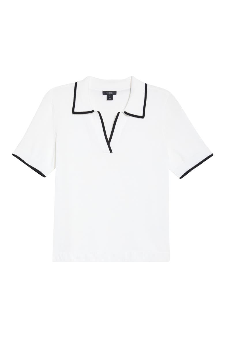 Tipped Johnny Collar Short Sleeve Sweater, Alternate, color, NEW IVORY