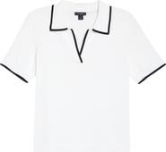 Halogen® Tipped Johnny Collar Short Sleeve Sweater