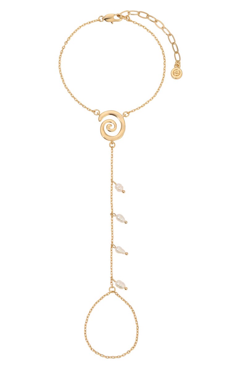 Ettika Aura Freshwater Pearl Hand Chain, Main, color, Gold