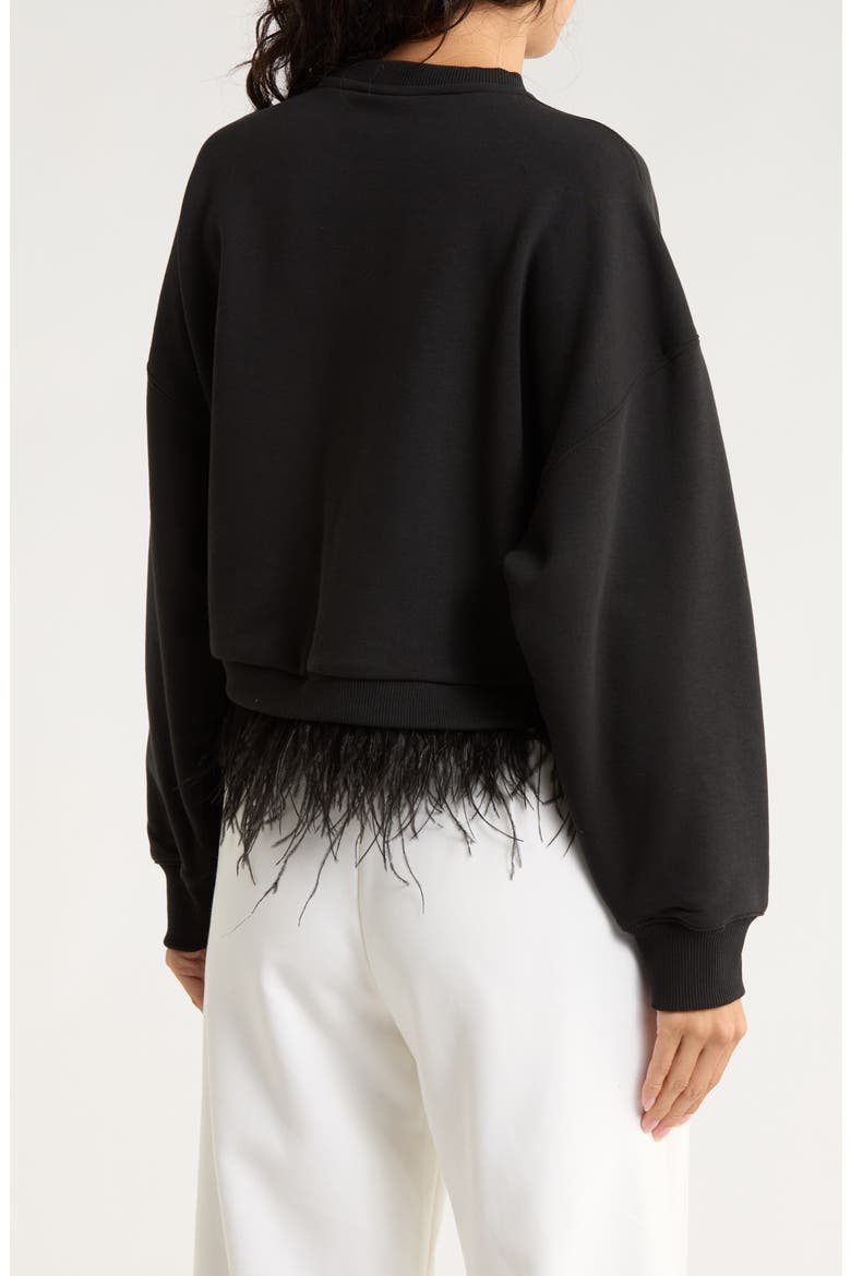 Albertine Feather Trim Cotton Blend Sweatshirt, Alternate, color, BLACK