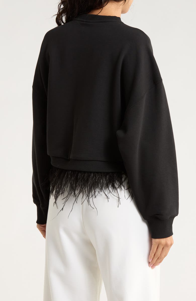 Cinq à Sept Albertine Feather Trim Cotton Blend Sweatshirt, Alternate, color, Black