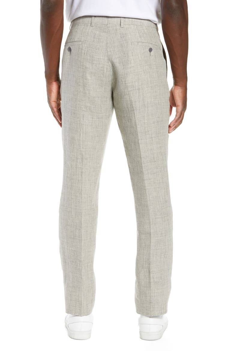 Flat Front Mélange Linen Trousers, Alternate, color, LIGHT GREY