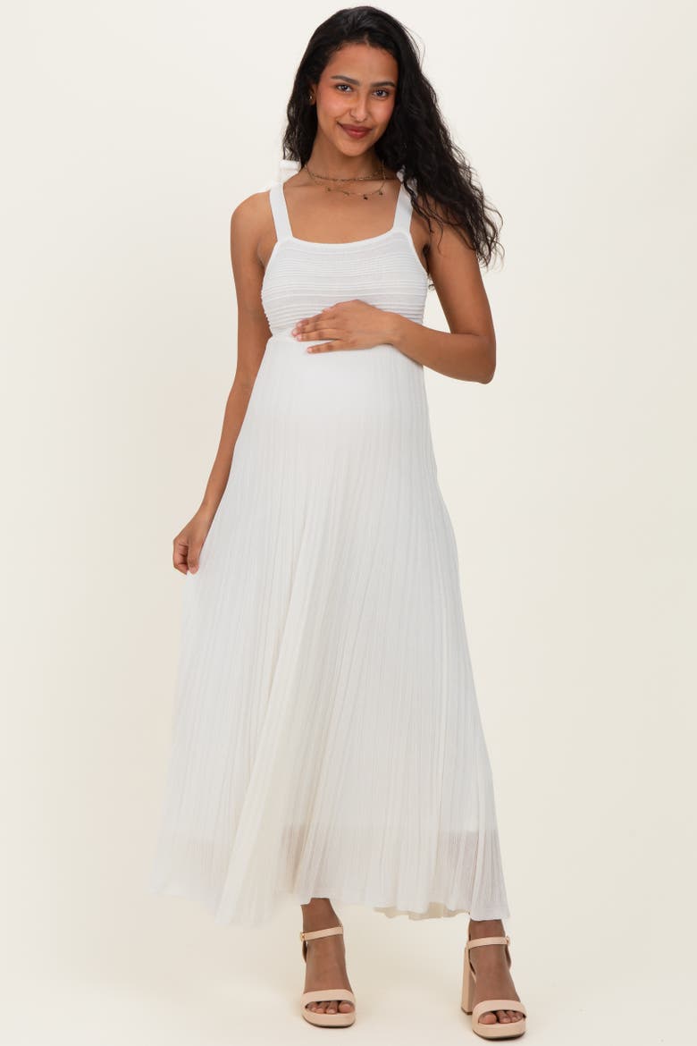 Textured Knit Shoulder Tie Midi Dress, Main, color, White