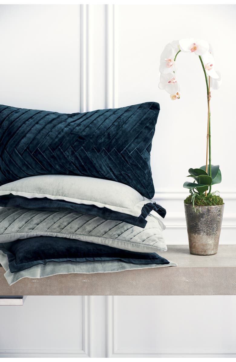 ELISABETH YORK Sancia Solid Ink Blue With Trim Velvet Decor Throw Pillow, 20" x 20" Cover And Insert Set, Alternate, color, Blue