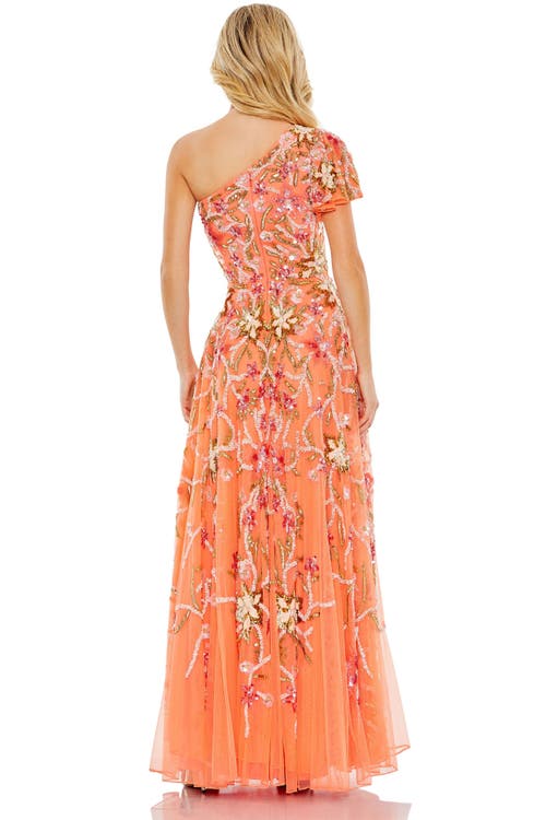 Mac Duggal One Shoulder Embellished A-line Gown In Coral