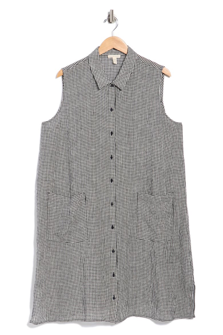 Gingham Sleeveless Organic Linen Shirtdress, Alternate, color, BLACK/ WHITE