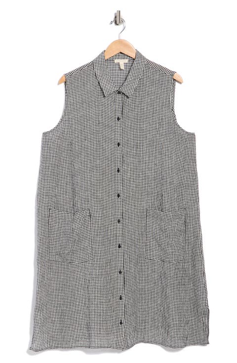 Gingham Sleeveless Organic Linen Shirtdress (Plus)
