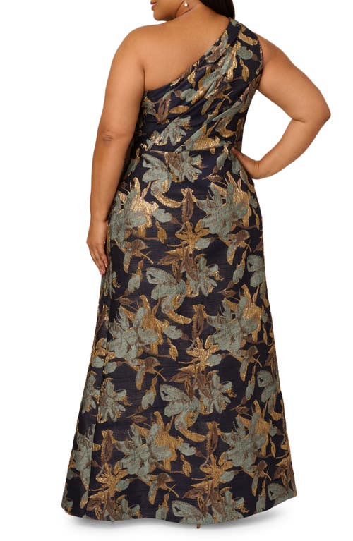 Adrianna Papell Plus Size Metallic Jacquard One-shoulder Long Dress In Multi