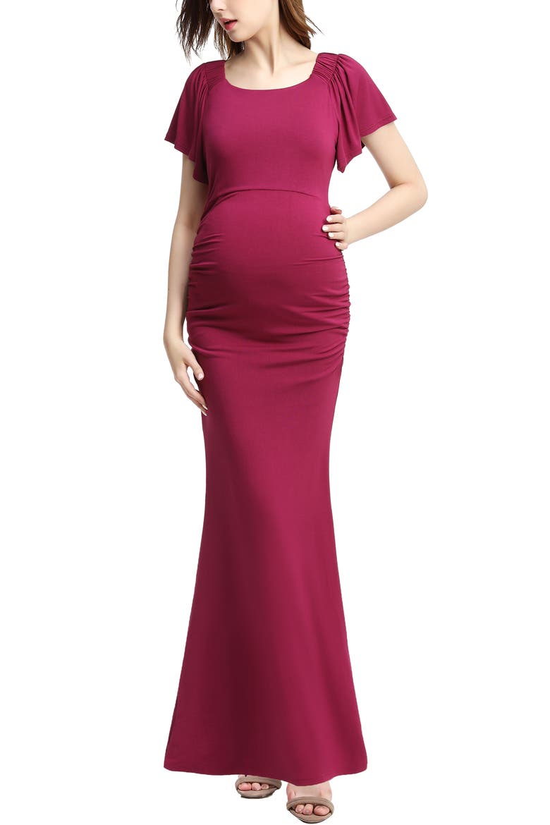 Abigail Off the Shoulder Maternity Maxi Dress, Alternate, color, Berry