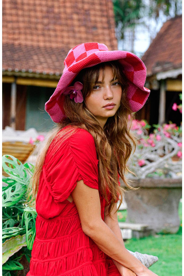 The Shilo Checkered Crochet Hat, Alternate, color, Red