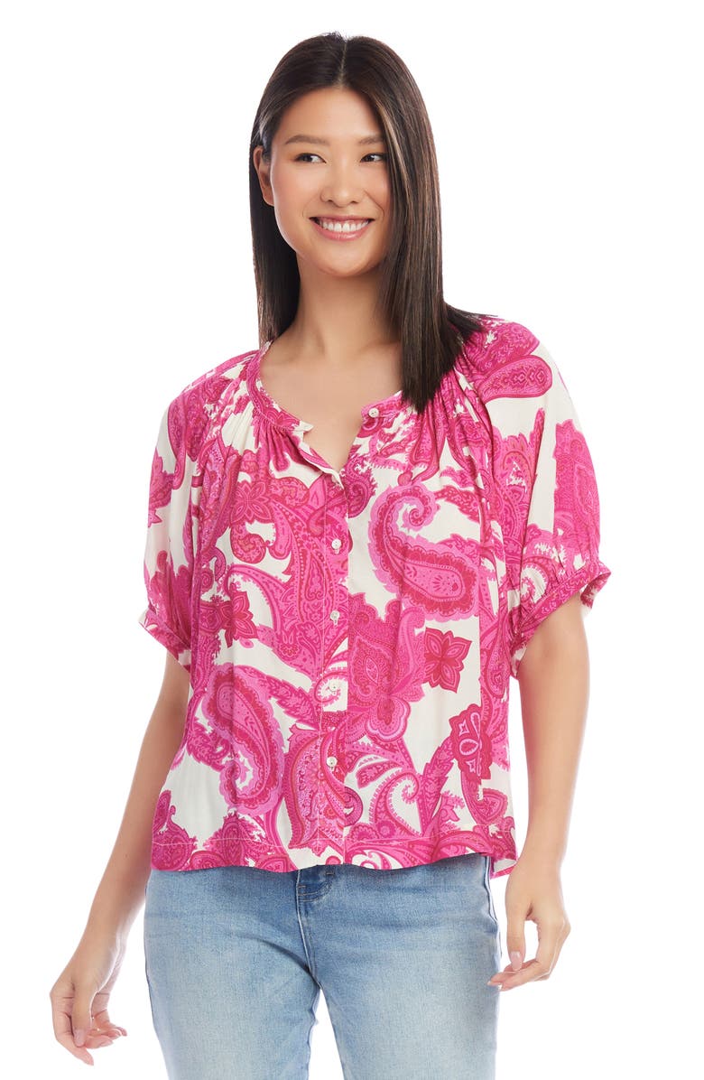 Karen Kane Paisley Print Button-Up Peasant Top, Alternate, color, 