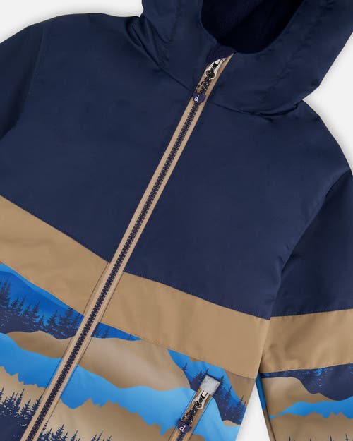 Deux Par Deux Little Boy's Colorblock Printed Two-piece Mid-season Outerwear Set Navy Blue Mountains In Navy Blue Mountains And Taupe